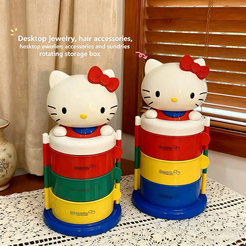 Token Tray Organizer - Cute Kitty Rotating Dustproof Storage Box