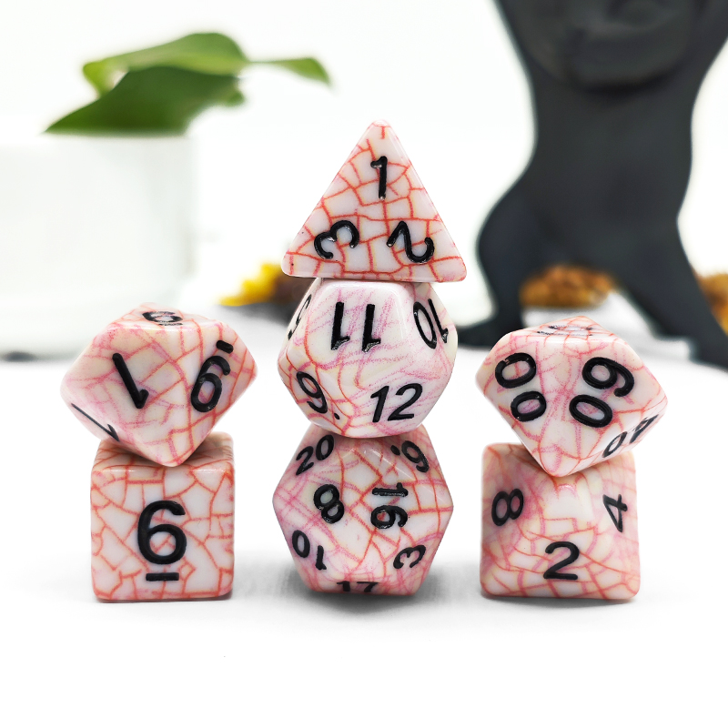 Dice Set Polyhedral - 7PCS Polyhedral Red Cracked Texture Acrylic