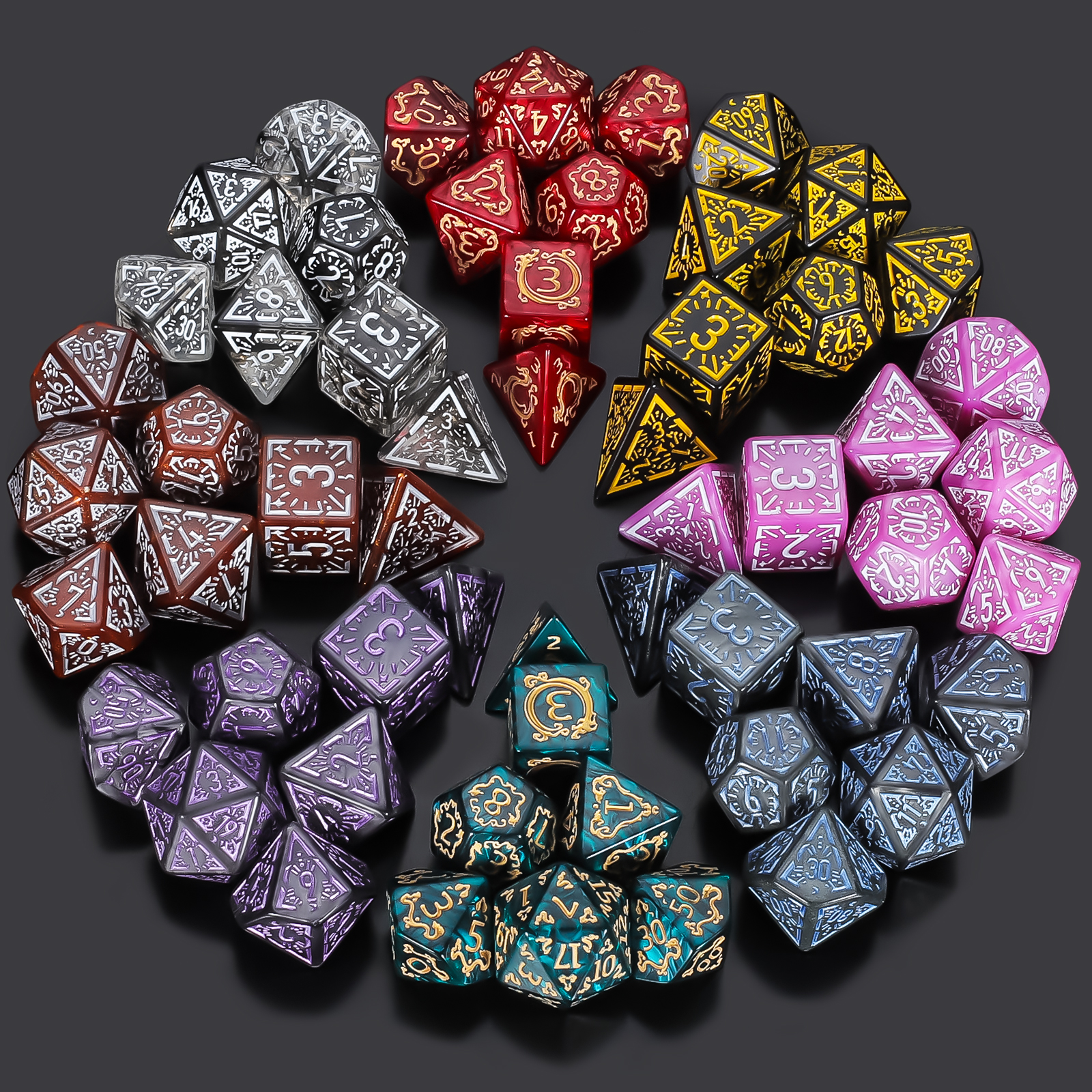 DND Dice Set -7pc carved patte - Dice Set Polyhedral avis et prix