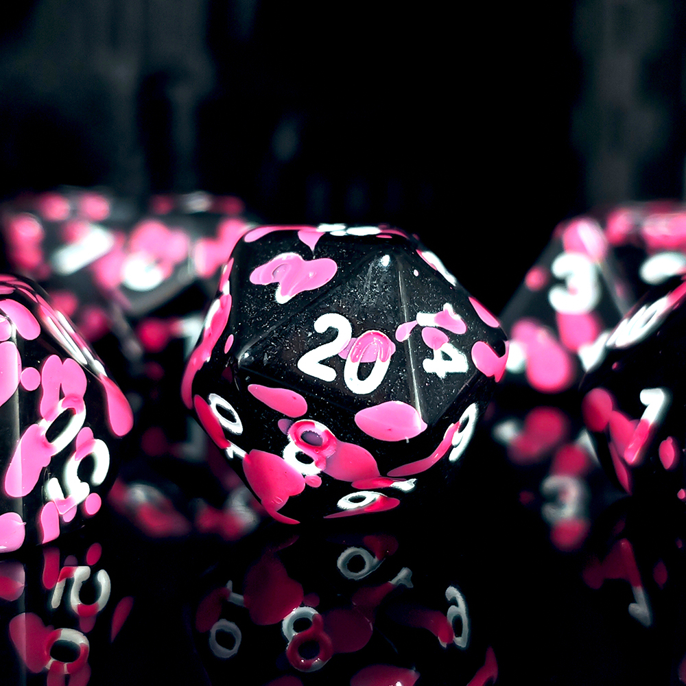 Polyhedral Pink Splatter Acryl - Dice Set Polyhedral avis et prix