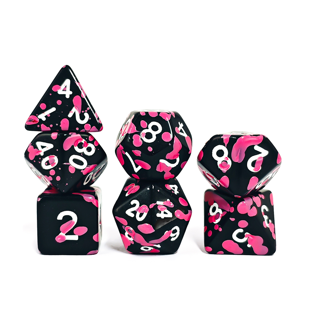 Polyhedral Pink Splatter Acryl - Dice Set Polyhedral avis et prix