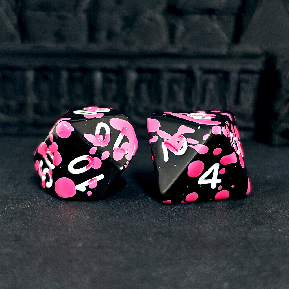Polyhedral Pink Splatter Acryl - Dice Set Polyhedral avis et prix