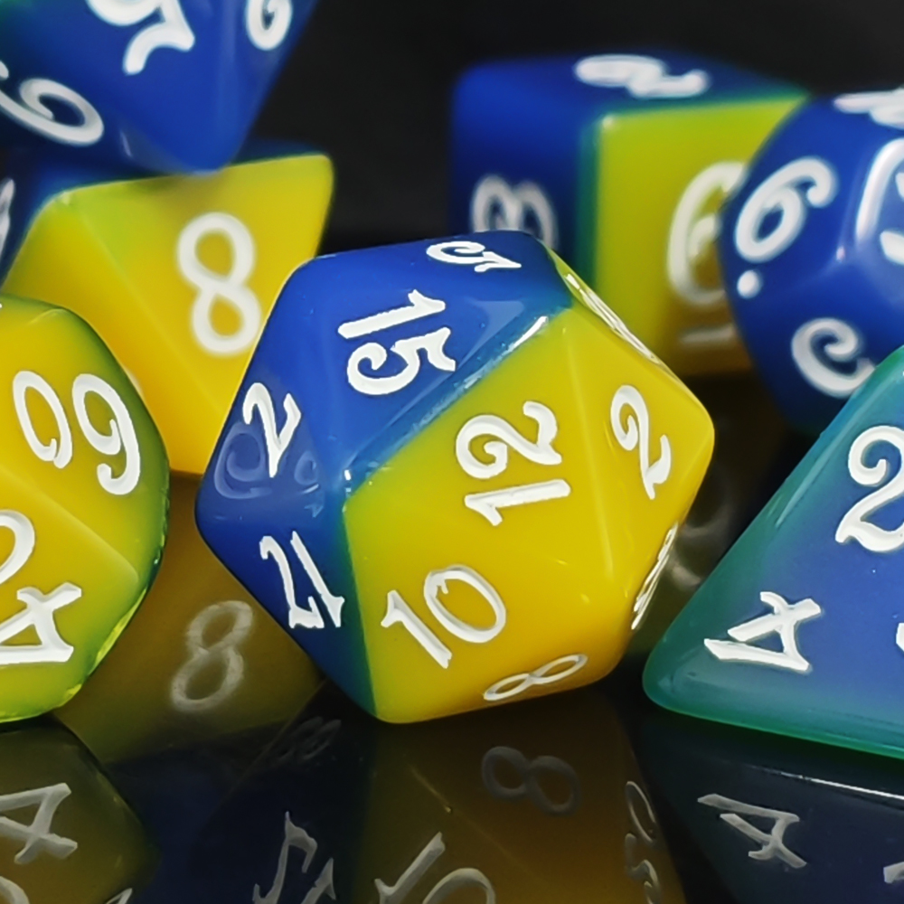 Blue & Yellow Dual Color Polyh - Dice Set Polyhedral avis et prix
