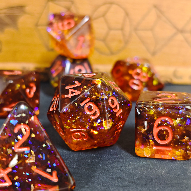 Fire Orange Confetti Resin Pol - Dice Set Polyhedral avis et prix