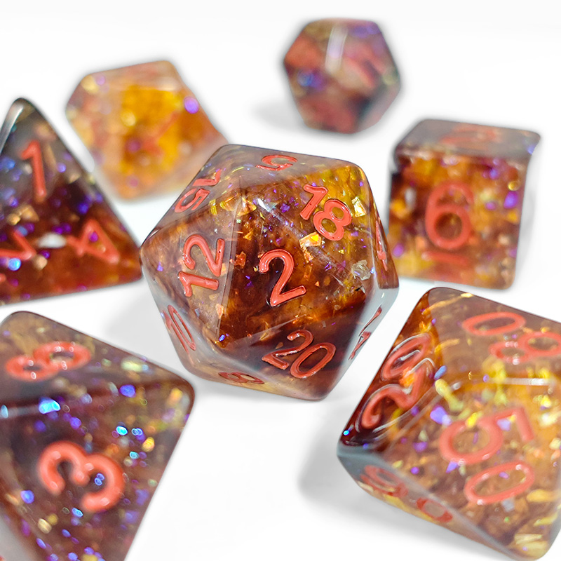 Fire Orange Confetti Resin Pol - Dice Set Polyhedral avis et prix